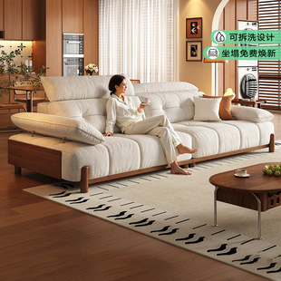 拉芙菲中古风雪尼尔布艺沙发小户型客厅奶油实木可拆洗棉麻沙发