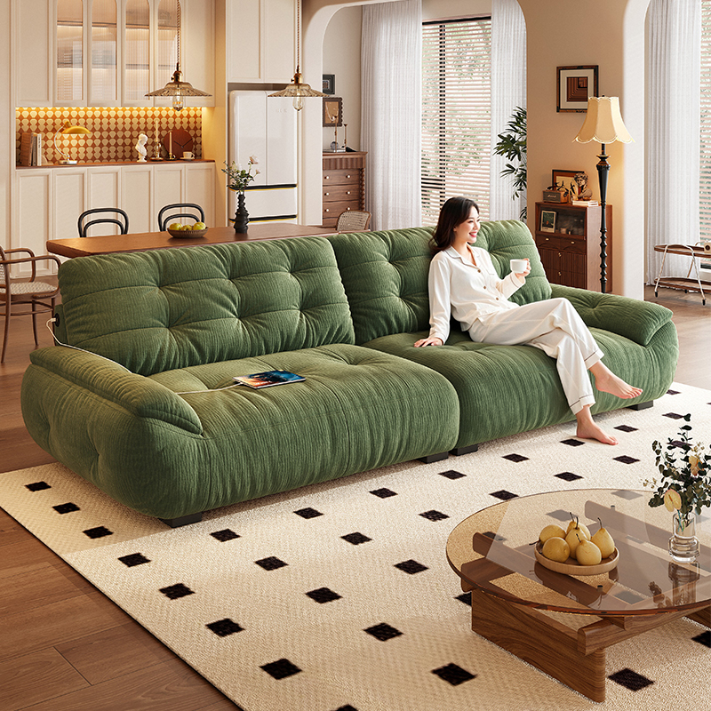 云朵沙发布艺沙发客厅奶油复古绿色雪尼尔全拆洗功能太空云沙发