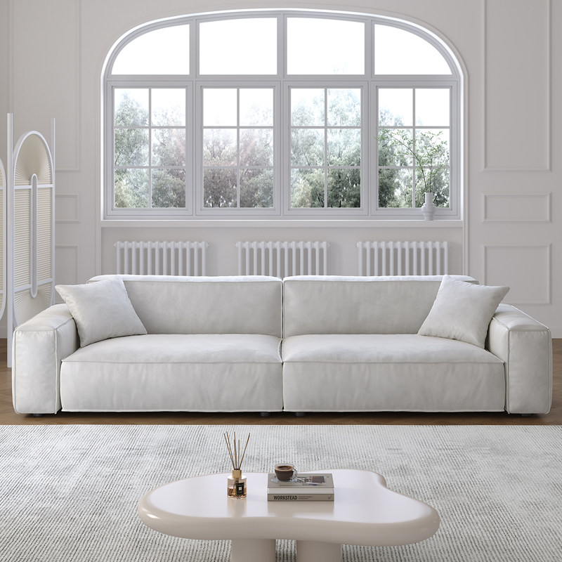 拉芙菲 豆腐块客厅磨砂布艺大坐深羽绒极简直排方块沙发奶油风