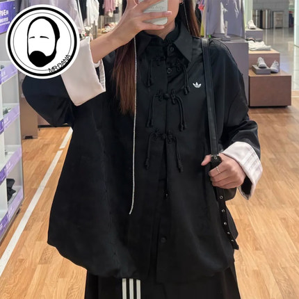 Adidas阿迪达斯三叶草女子新中式盘扣运动休闲夹克外套KB6407