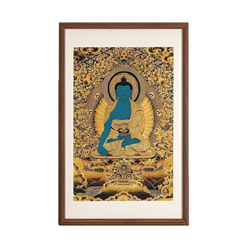 刺绣工艺实木装裱药师佛唐卡立体挂画适用于客厅餐厅玄关书房佛堂