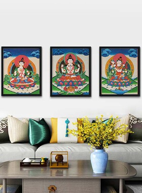 尼泊尔手绘佛像唐卡画像简约款唐嘎挂画佛堂家居玄关装饰画
