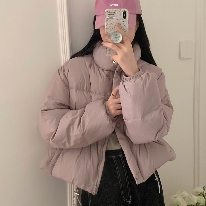 2025韩版新款秋冬女羽绒服小个子学生短款立领面包服糖果色厚外套