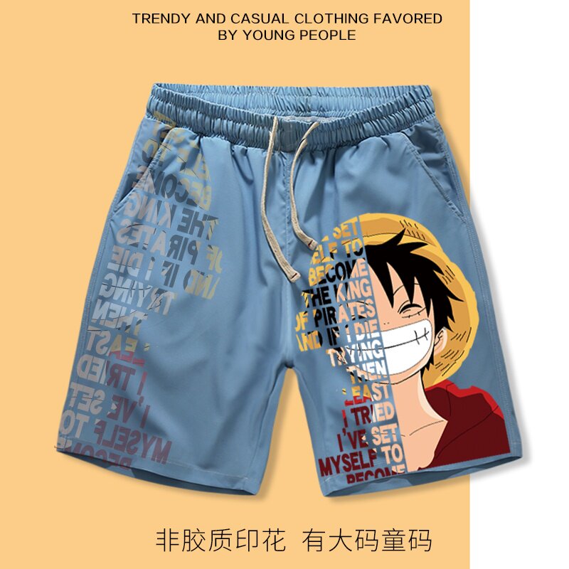 动漫海贼王联名短裤男夏季宽松直筒五分裤男女沙滩裤有大码童码