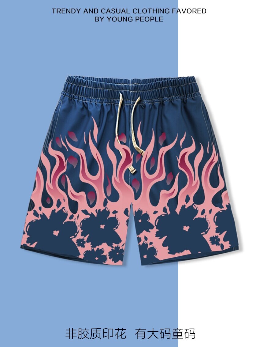 AMERICAN FLAME TIDE BRAND CASUAL SPORTS PRINT BEACH PANTS TRENDY STATEMENT SHORTS MENS AND WOMENS CROPPED PANTS ARE AVAILABLE IN PLUS SIZES