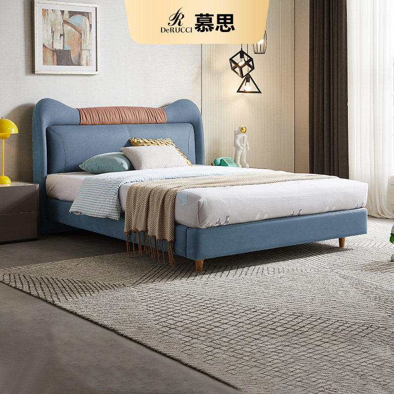 慕思儿童床现代简约实木床环保科技布男孩女孩床1.5m童房慕思家具