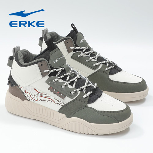 鸿星尔克高帮板鞋男冬季潮流百搭复古休闲鞋男鞋皮面防水运动鞋男