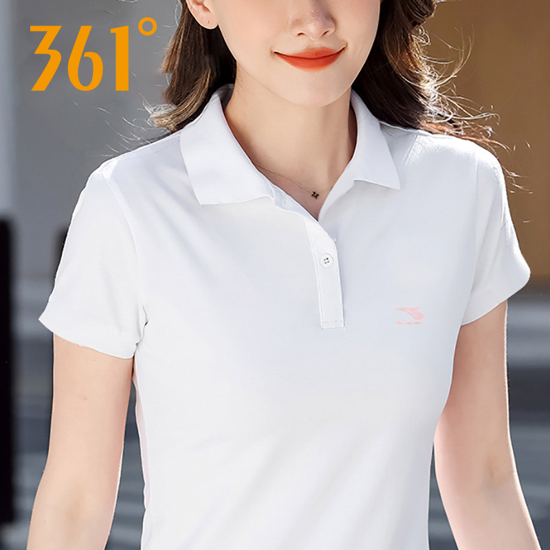 361翻领运动t恤女polo衫白色短袖2025夏季新款361度健身透气上衣