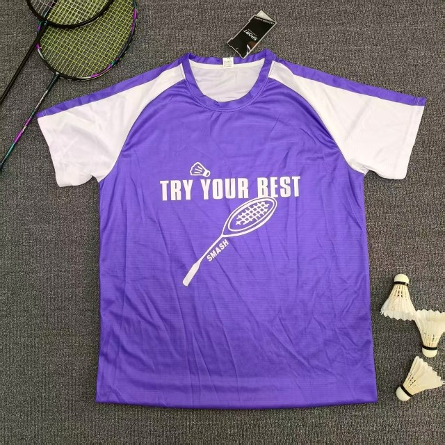 新款紫色速干羽毛球服比赛服男女短袖文化衫上衣定制透气数码印