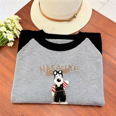 羊毛桑蚕丝圆领宽松卡通洋气打底2025秋冬新款女士针织衫薄款毛衣