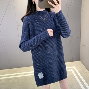 中长款毛衣女加厚2025新款半高领宽松毛衣裙慵懒风女士时尚针织衫