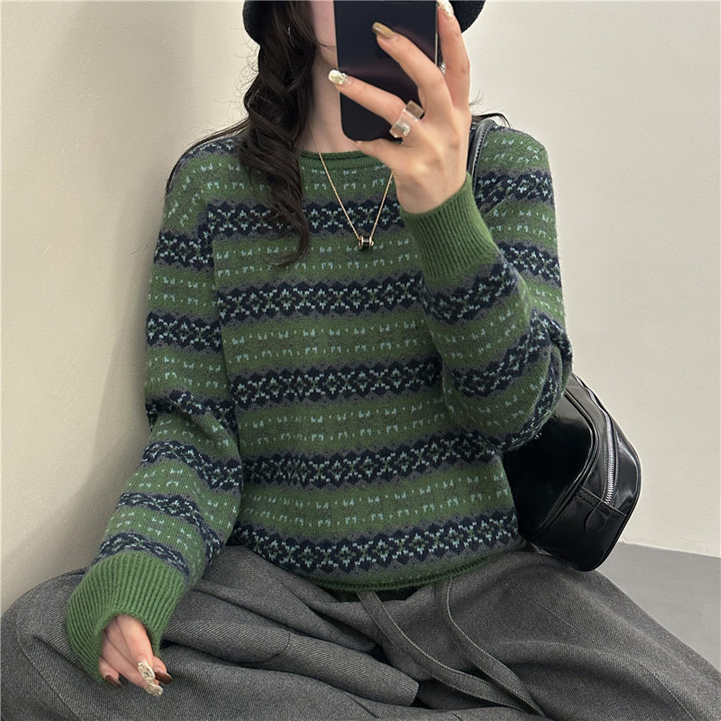 毛针织女圆领长袖毛衣上衣