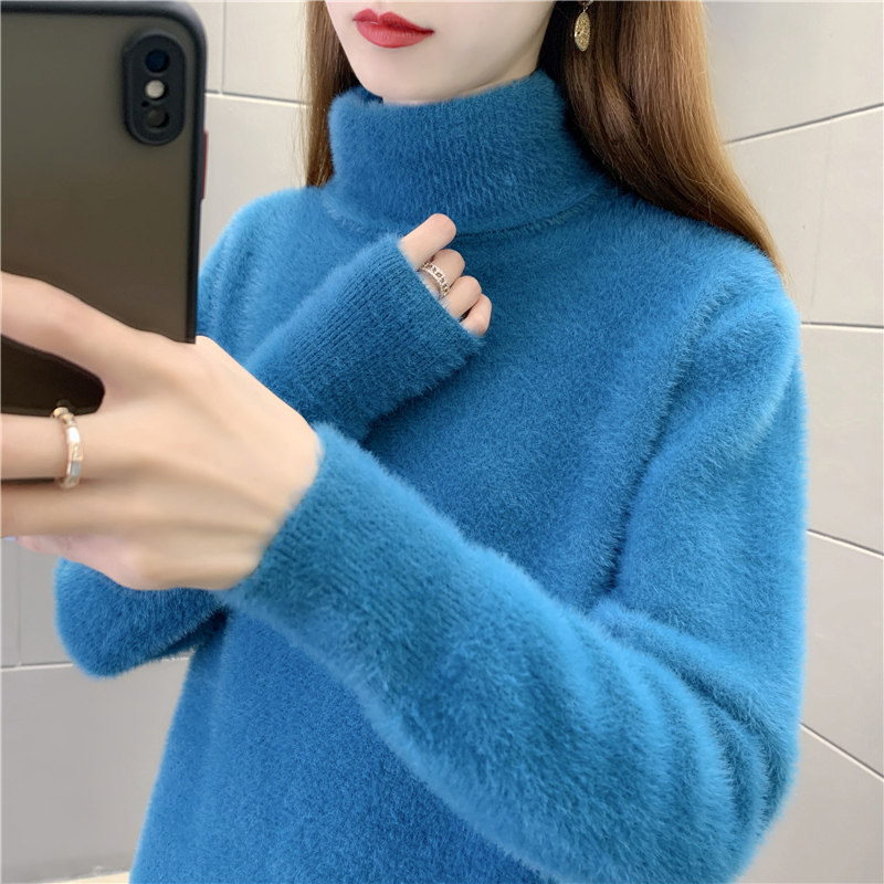 加厚水貂绒毛衣女打底衫高领宽松