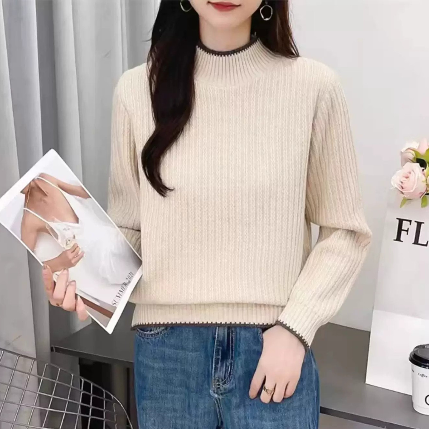 半高领毛衣女宽松打底衫厚实