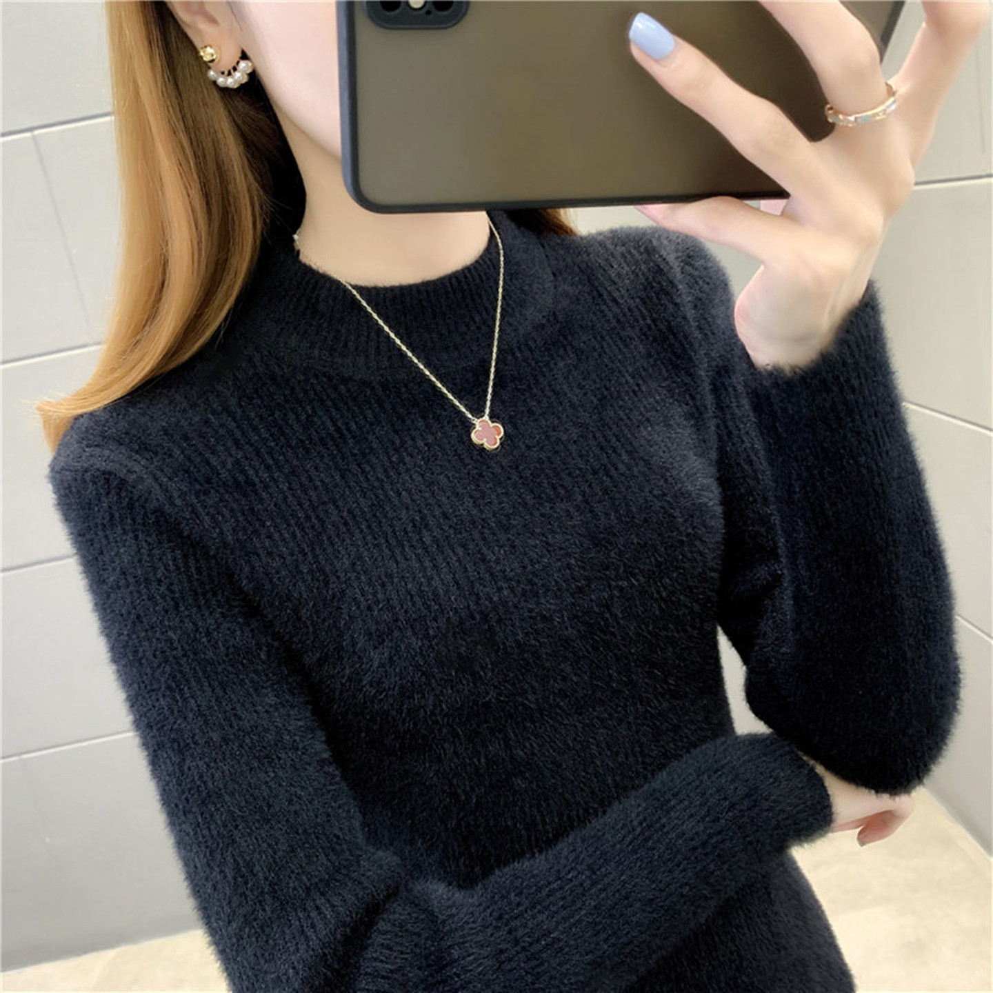 仿貂毛毛衣女2026春装新款打底衫