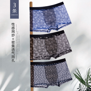 透气网纱冰丝夏天底裤 3条Roma男士 透明内裤 性感平角 情趣全透个性