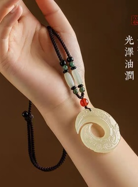 高档白玉时来运转项链长款百搭男女配饰复古文艺气质合成玉石毛衣