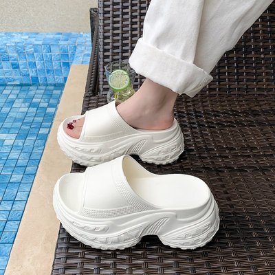 韩版个性坡跟一字拖女夏可湿水