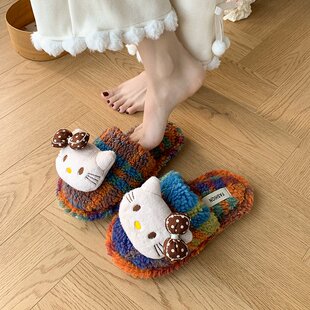 萌系可爱凯蒂猫棉拖鞋少女冬季防滑保暖卧室拖鞋静音软底包头拖鞋