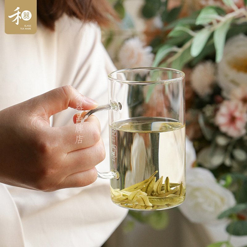 希诺禾器清简杯高硼硅耐热玻璃杯绿茶泡茶杯家用客杯带把喝水杯子