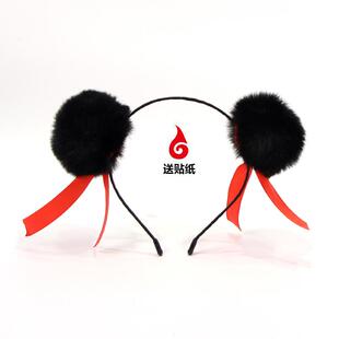 哪吒造型发箍同款丸子头毛球红丝带头箍可爱动漫头饰龙角儿童发卡