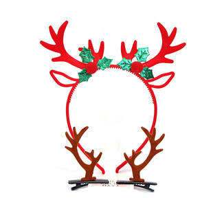 恶魔角龙角发夹可爱红色麋鹿角发箍可爱超萌儿童圣诞节日装扮头饰