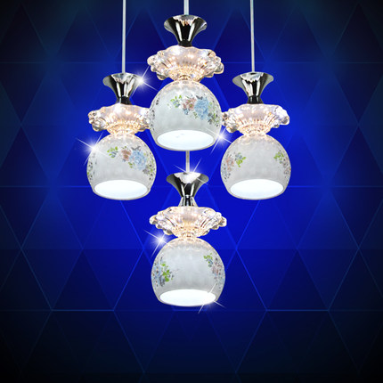 2025新中古水晶玻璃led餐厅灯饭厅饭桌玄关家用现代简约鱼线吊灯