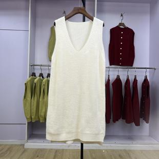 纯色外搭坎肩 宽松女休闲慵懒风针织马甲裙叠穿长款 632 极简风韩版