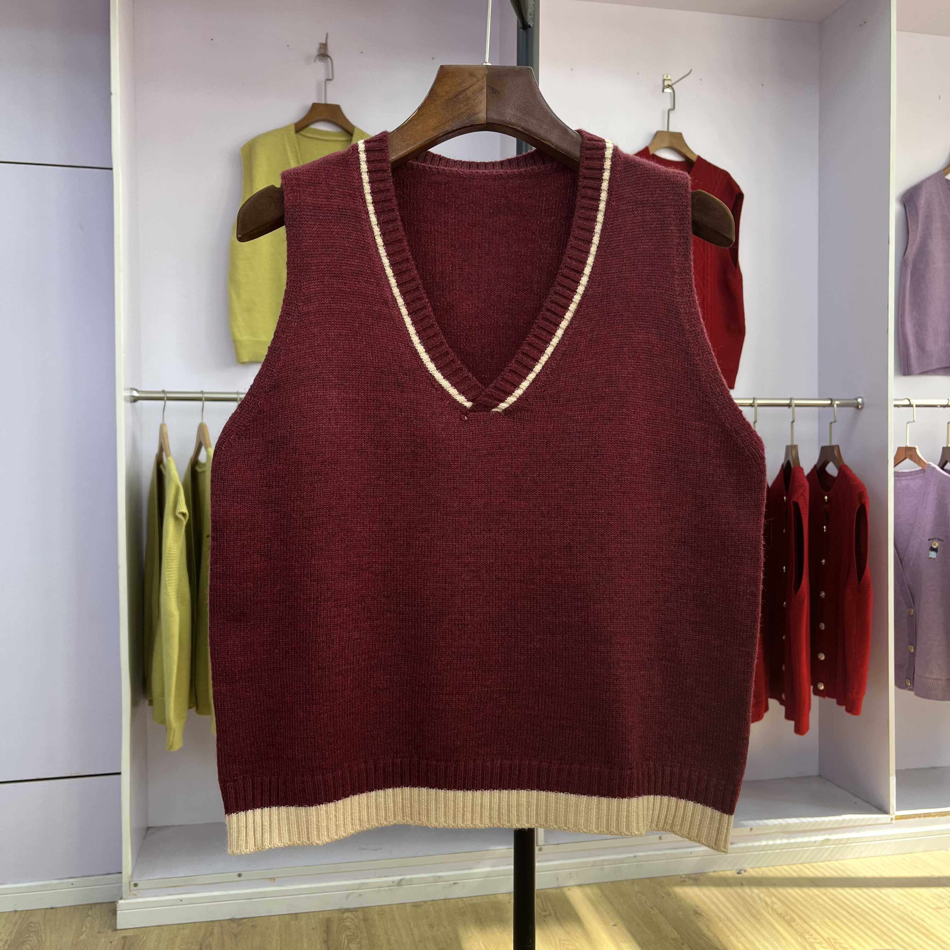 555针织背心女春秋季叠穿坎肩简约马夹外搭宽松毛衣马甲无袖上衣