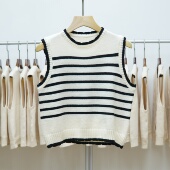 V领针织马甲女短款 645 2025秋冬新款 条纹百搭坎肩背心毛衣外套