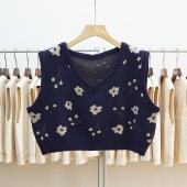 V领针织马甲女花朵提花显瘦坎肩背心毛衣外套 新款 530 2025秋季