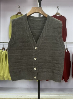 455条纹无袖气质针织马甲小香风简约v领时尚优雅坎肩宽松外搭上衣