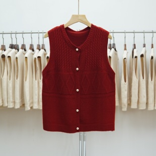 336针织马甲女绞花软糯背心圆领叠穿复古纯色开衫加厚新款上衣