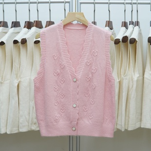 纯色V领针织开衫 999 韩版 新款 马甲背心女叠穿毛衣坎肩 2025年秋季