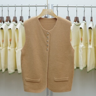 极简风纯色圆领针织马甲女单排扣无袖 背心外套叠穿坎肩 韩版 477