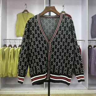 网红打底衫 韩版 气质毛衣 小香风百搭春秋宽松精品v领提花开衫 906