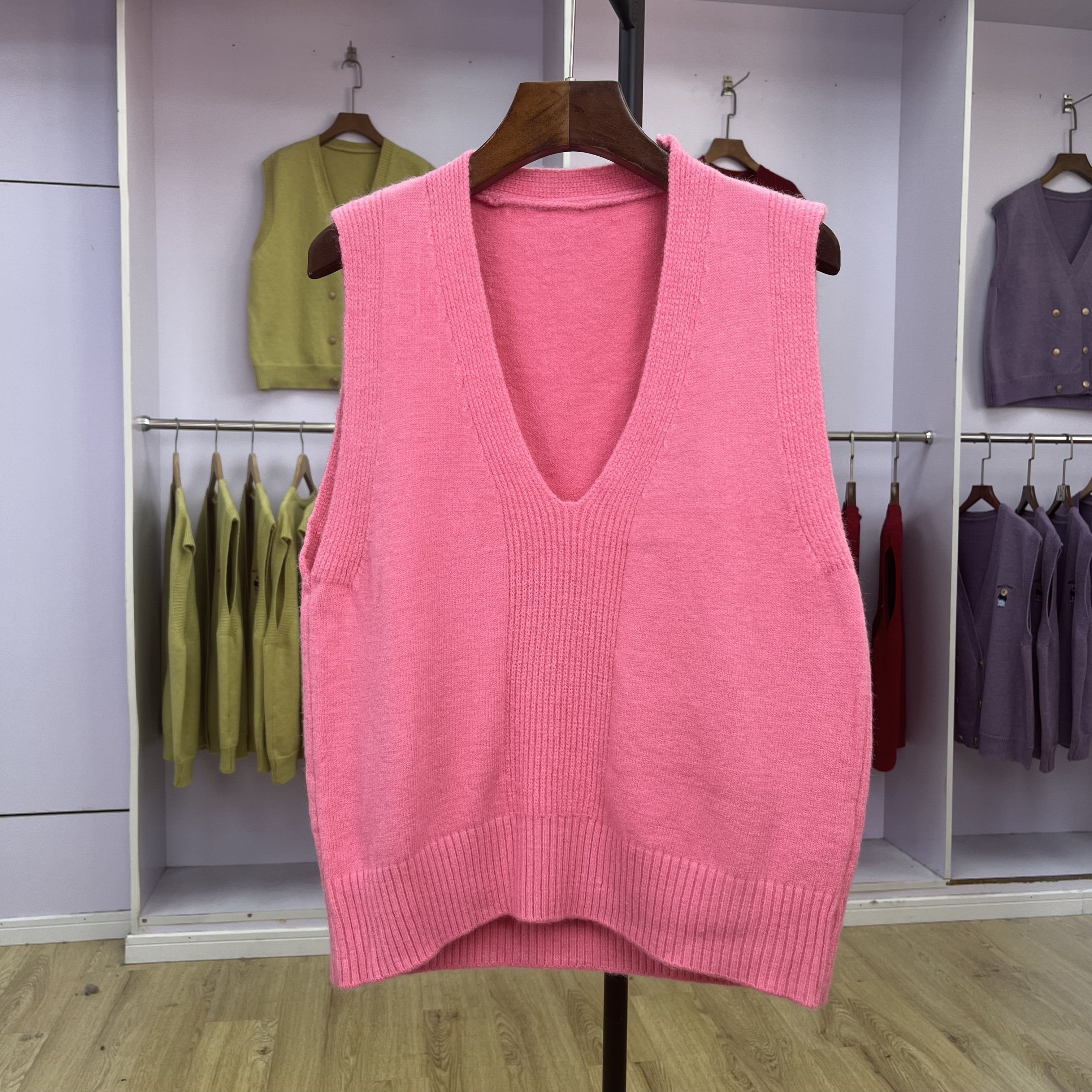 纯色宽松马甲女款毛衣套头深V领