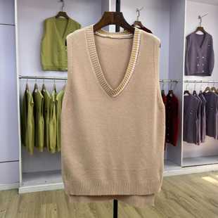 无袖 宽松大码 毛衣坎肩外套 女士纯色马甲背心针织开衫 527秋冬新款