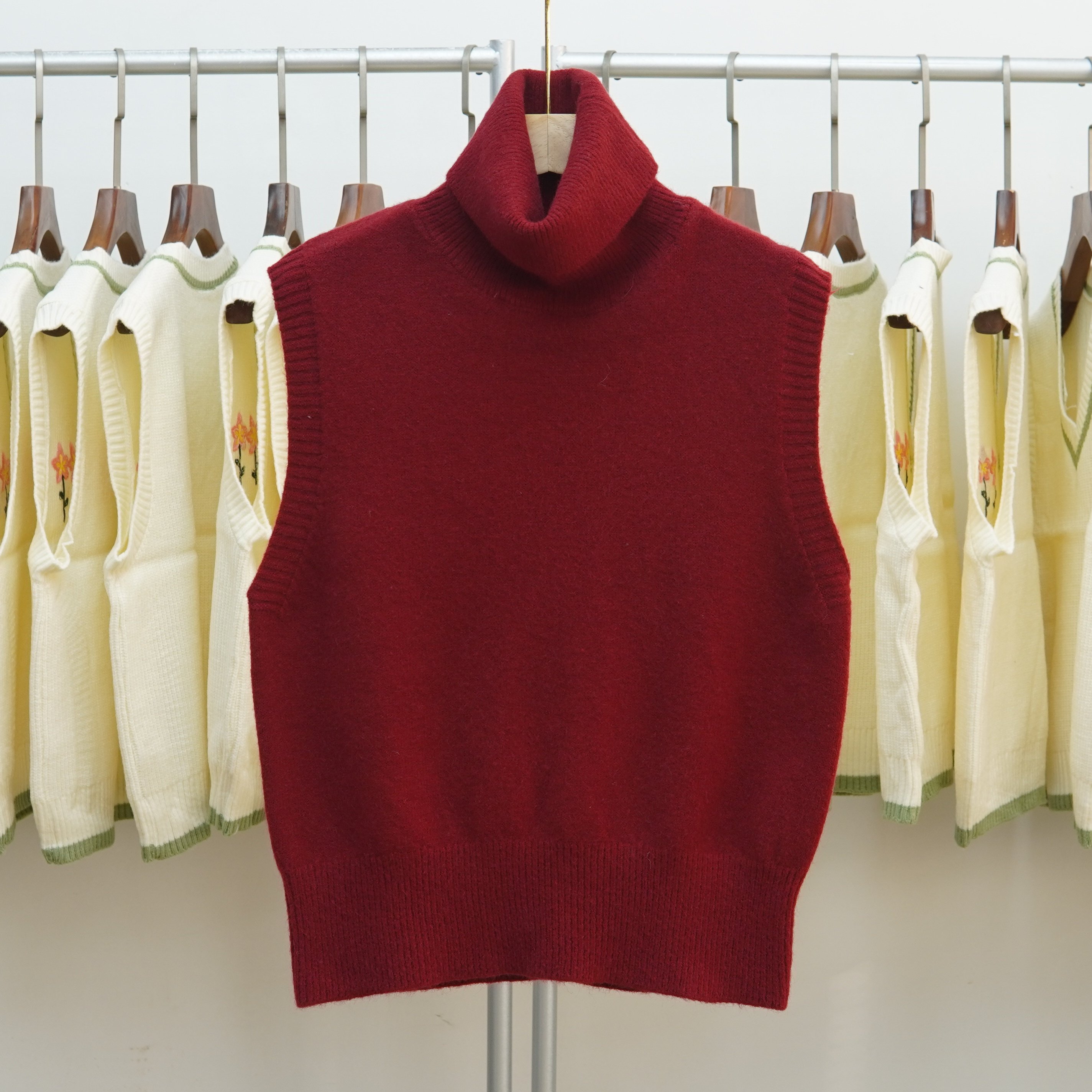 367韩系高领针织马甲女无袖叠穿毛衣背心宽松百搭气质坎肩上衣