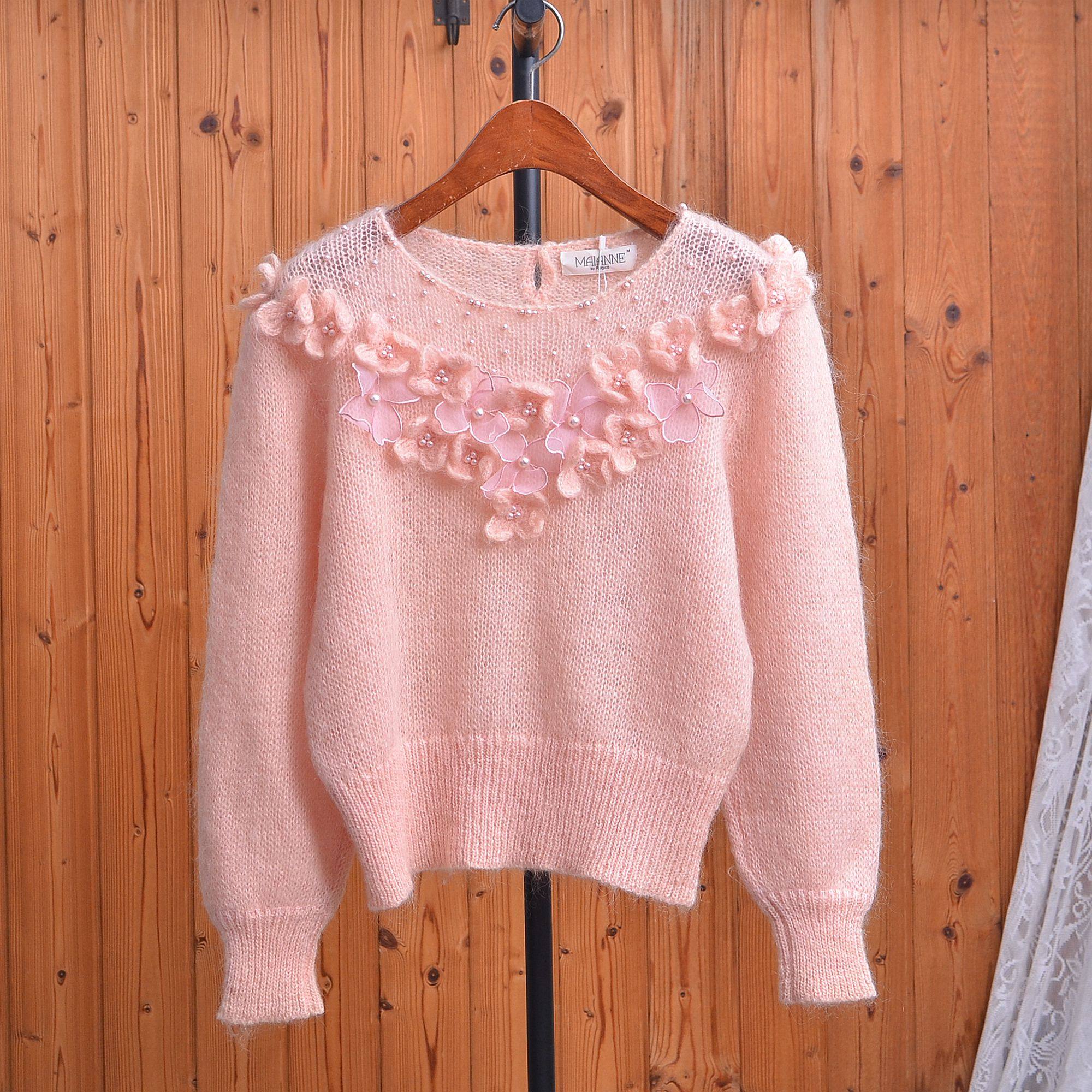 仙女风立体花朵浅粉马海毛毛衣女秋冬软糯宽松减龄针织衫上衣,女装/女士精品,毛衣,淘宝优惠券,粉丝福利购,淘宝优惠卷