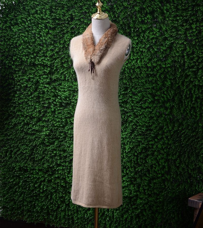 秋冬牛货安哥拉兔毛毛领高贵复古名媛无袖修身连衣裙长裙毛衣女,女装/女士精品,毛衣,淘宝优惠券,粉丝福利购,淘宝优惠卷