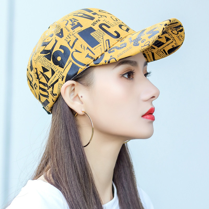 帽子女四季韩版潮鸭舌帽ins潮牌女款黄色涂鸦情侣户外遮阳帽
