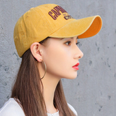 帽子秋天韩版 百搭鸭舌帽女ins潮牌女秋季 水洗复古做旧黄色遮阳帽