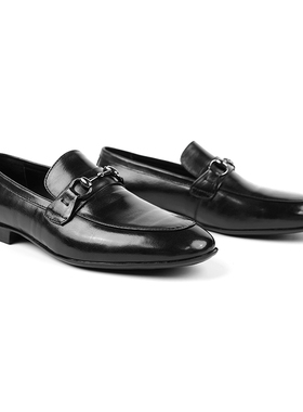 PLANET SUNNY夏款马衔扣真皮透气休闲皮鞋男乐福鞋尖头黑色英伦风