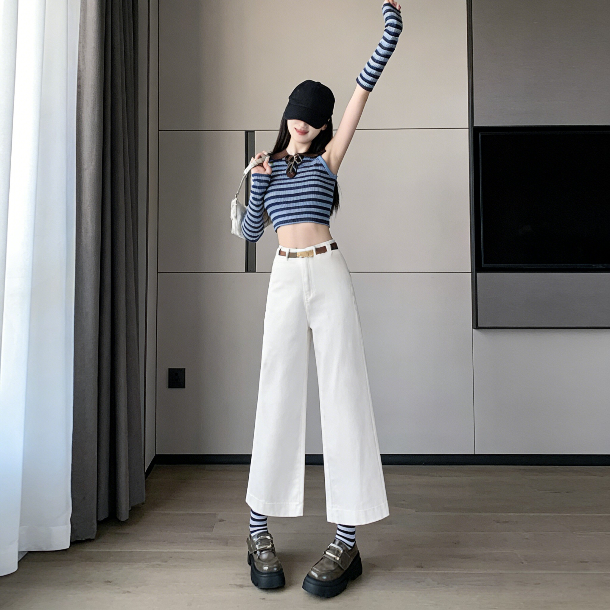 2026夏季新款小个子白色九分裤女韩版高腰显瘦休闲宽松阔腿牛仔裤