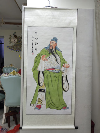 国画卷轴字画客厅办公室装饰画人物画竖幅关公关云长关公神威图H