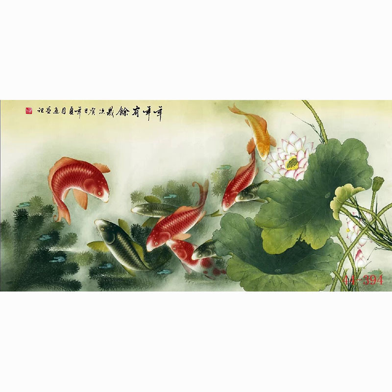 国画绢布字画花鸟画酒店餐饮火锅墙壁画墙面贴画挂画九鱼年年有余图片
