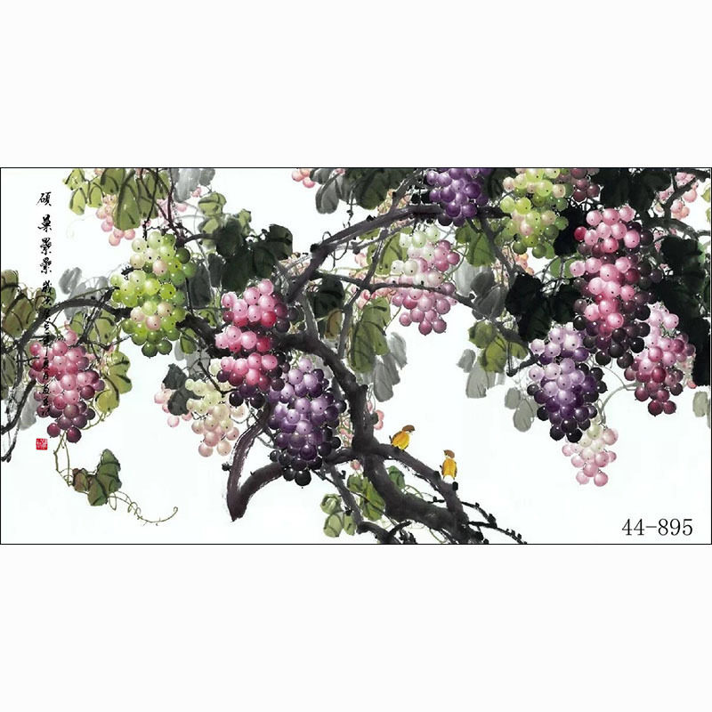 中式国画高清字画花鸟画客厅餐厅沙发背景墙贴画挂画写意葡萄硕果