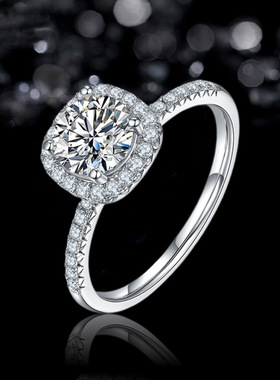 s925纯银莫桑石戒指豪华公主方包钻戒求婚戒指女直播爆款跨境批发