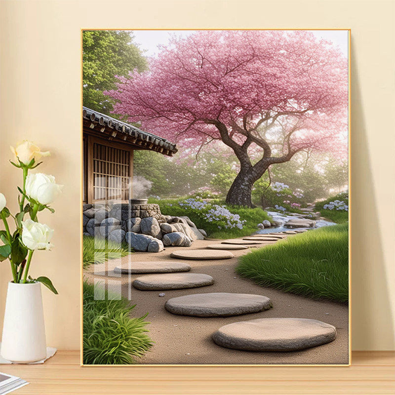 新款十字绣套件樱花树小路风景画满绣十字绣客厅卧室钻石画治愈系